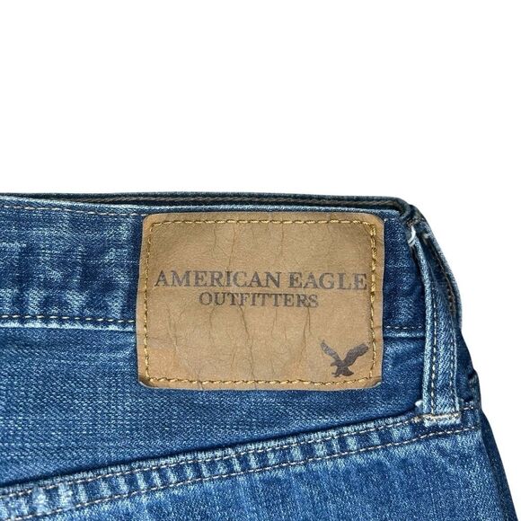 American Eagle Outfitters Blue Slim Straight Jeans Size 30/34 Distressed Denim - Picture 5 of 15